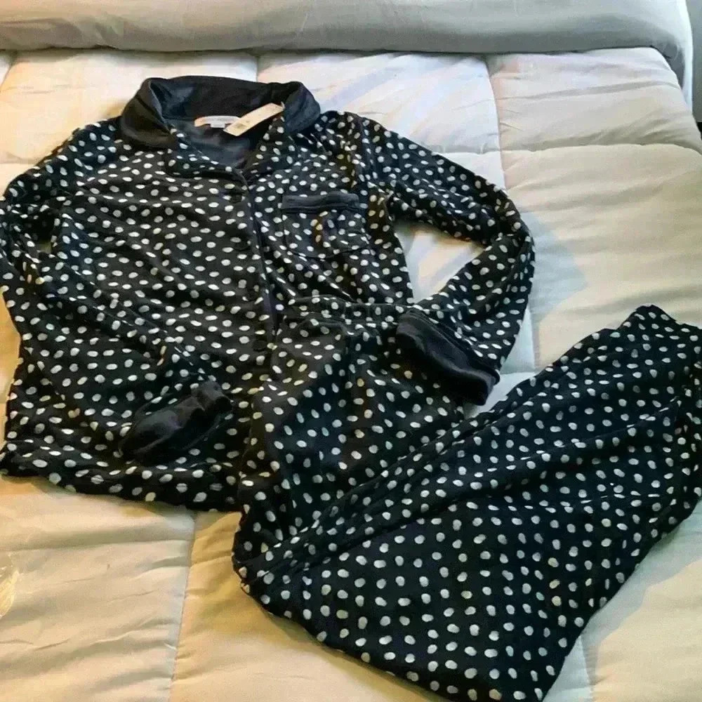 Midnight by Carole Hochman Black Polka Dot Pajama Set